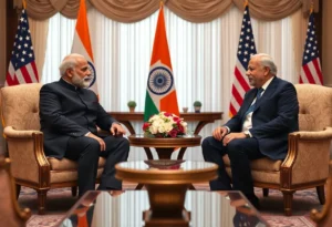 A diplomatic meeting between leaders symbolizing US-India relations.