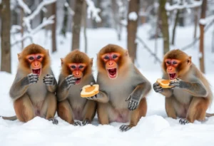 Rhesus Macaque Monkeys in Snow