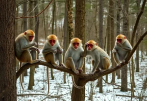 Mischievous Rhesus Macaque Monkeys in Yemassee