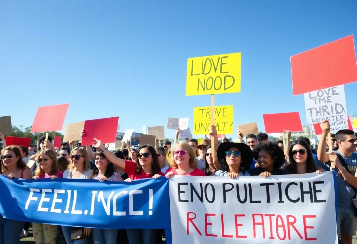 Community members rallying against political influence