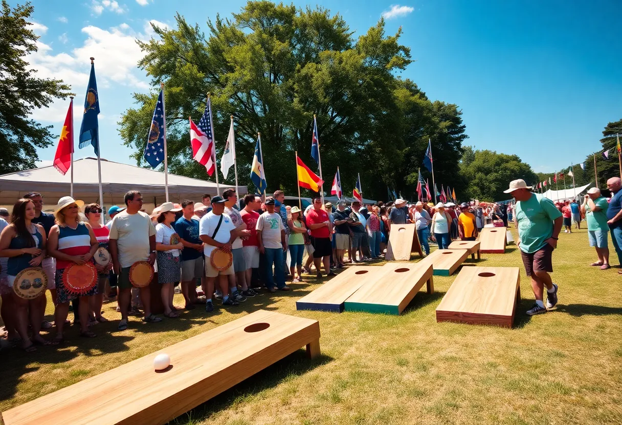 Cornhole players competing at a tournament in Rock Hill, SC.