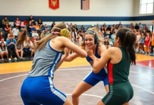Girls wrestling match during the championship