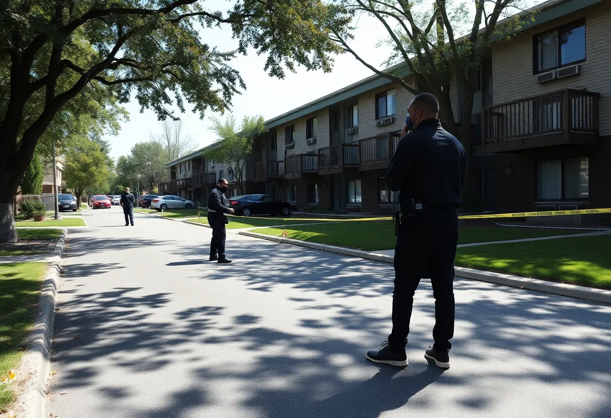 Somber apartment complex scene related to a gun violence case in Rock Hill