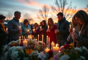 Candles and flowers at a memorial in Rock Hill.