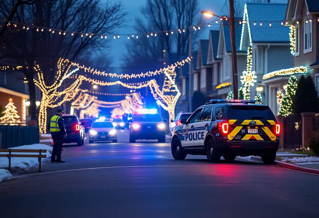 Police investigating a shooting scene in a festive neighborhood