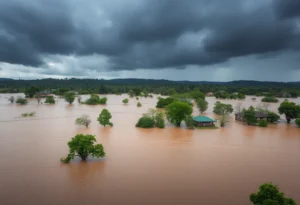 Flooding in the eastern United States caused by a severe storm.