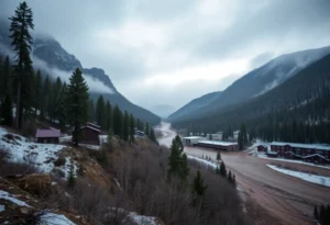 Flooded road during severe winter weather in the Sierra.