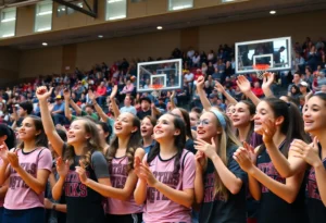 Fans cheering for South Pointe girls' basketball team