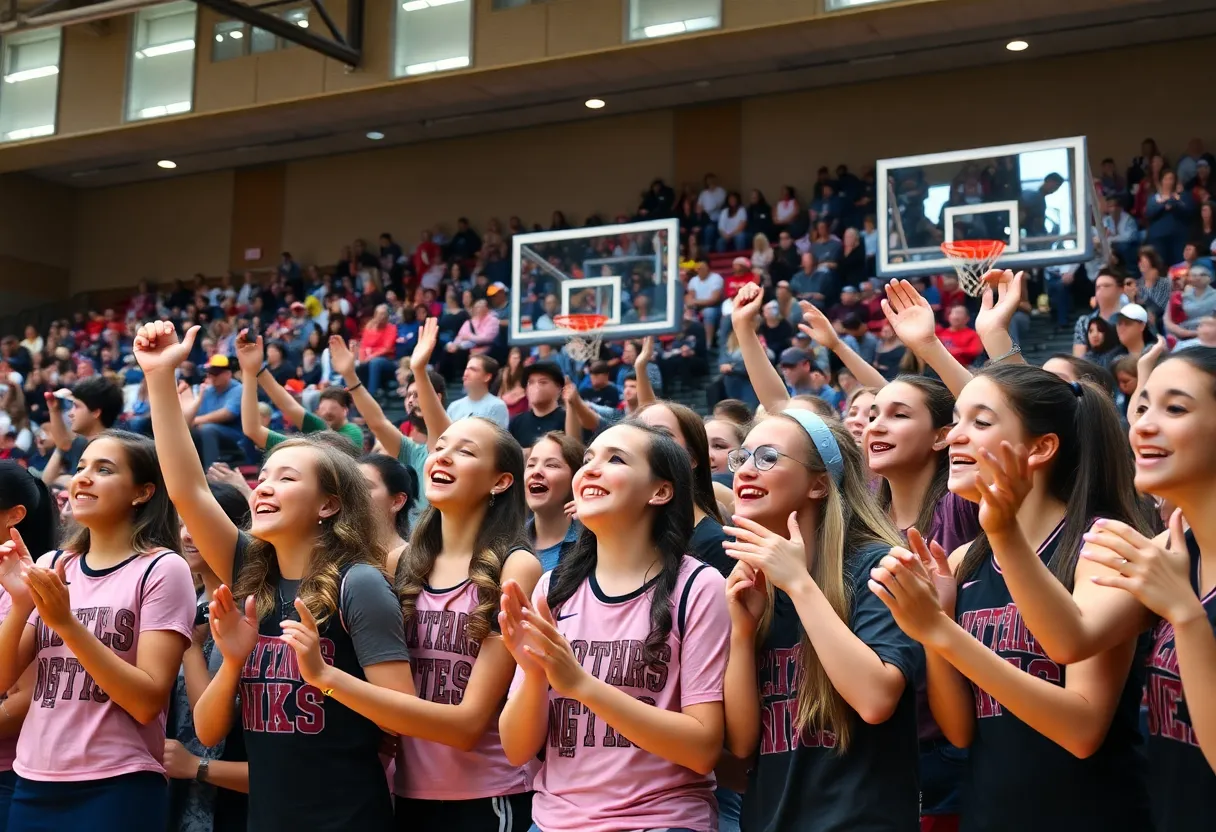 Fans cheering for South Pointe girls' basketball team