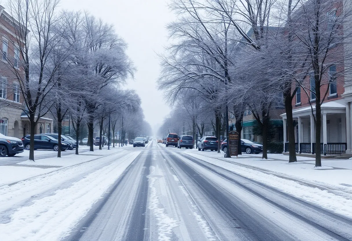 Snow-covered street in Columbia, South Carolina