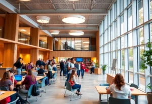 Students engaging in learning at Winthrop University's modern campus.