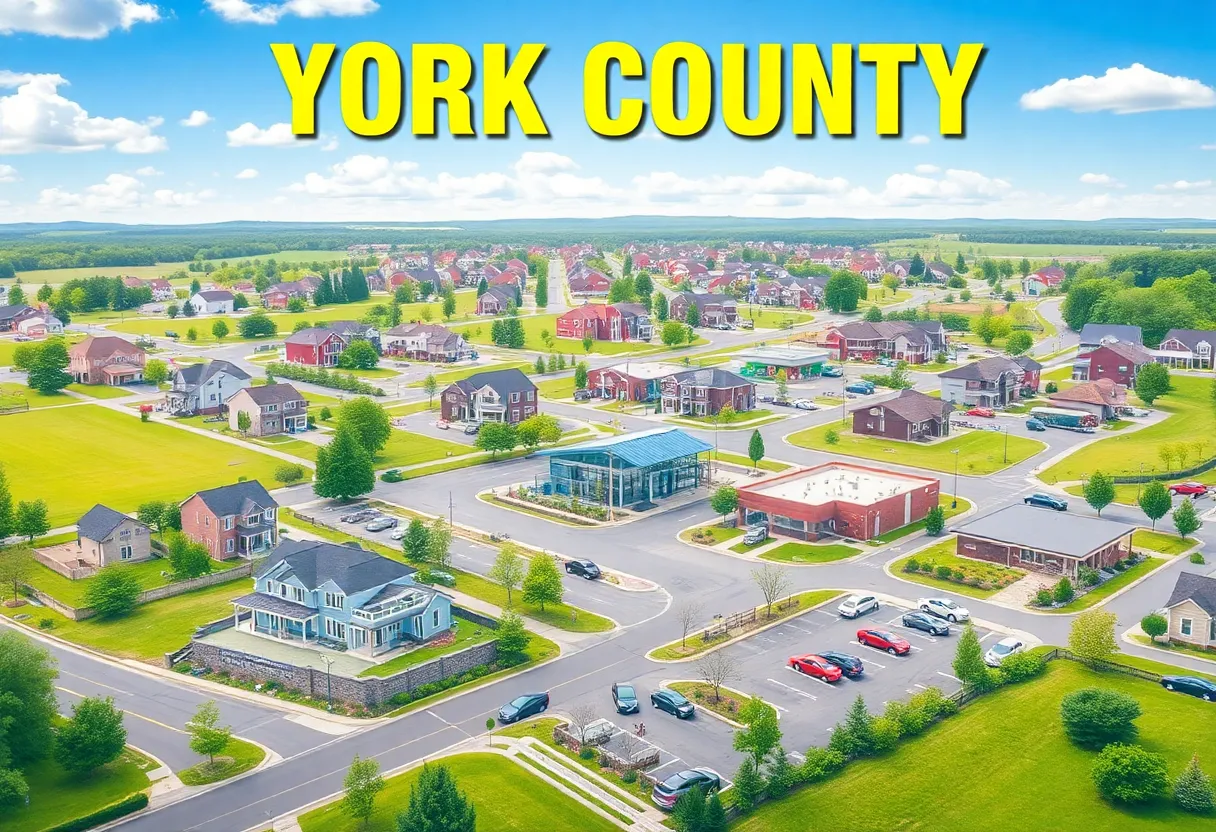 A modern neighborhood in York County, showcasing residential and commercial properties.