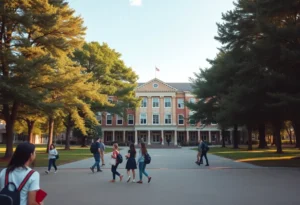 A view of a school building representing educational changes