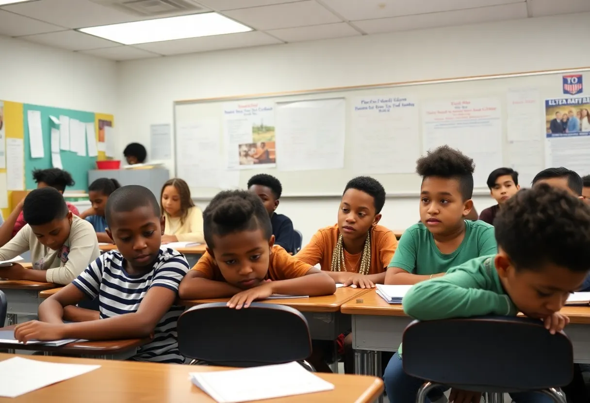 Students in an Alabama classroom facing uncertainty over education funding