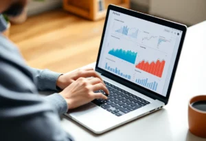 Marketing professional analyzing social media metrics on a laptop