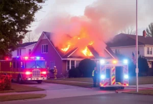 Firefighters on scene of a house fire in Ballantyne, North Carolina