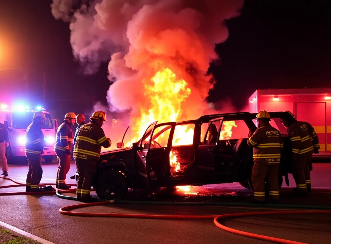 Firefighters battling a vehicle fire in Manheim Township