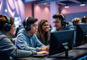 Collegiate esports players competing in a gaming tournament