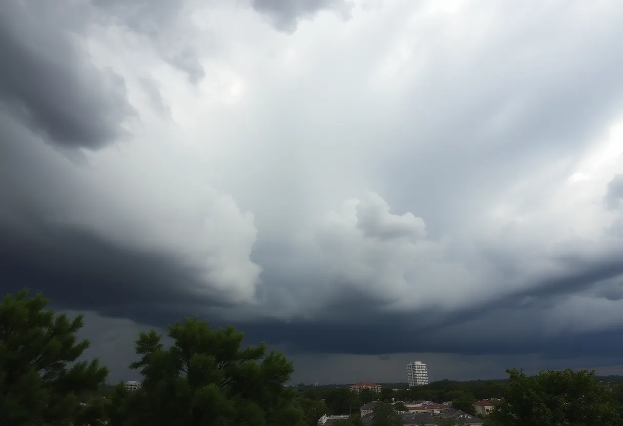 Dark storm clouds gathering over Columbia, South Carolina