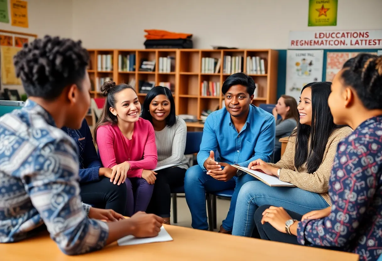 Community members discussing at a school meeting