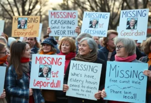 Community members gathering to show support for a missing elderly man.