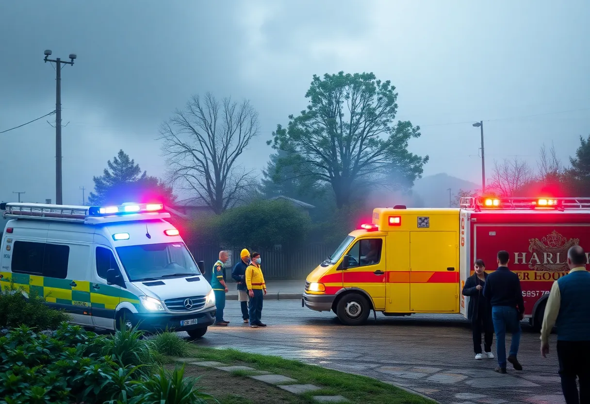 A scene depicting emergency management efforts and community preparedness.
