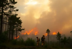 Firefighters in action combating wildfires in the Carolinas