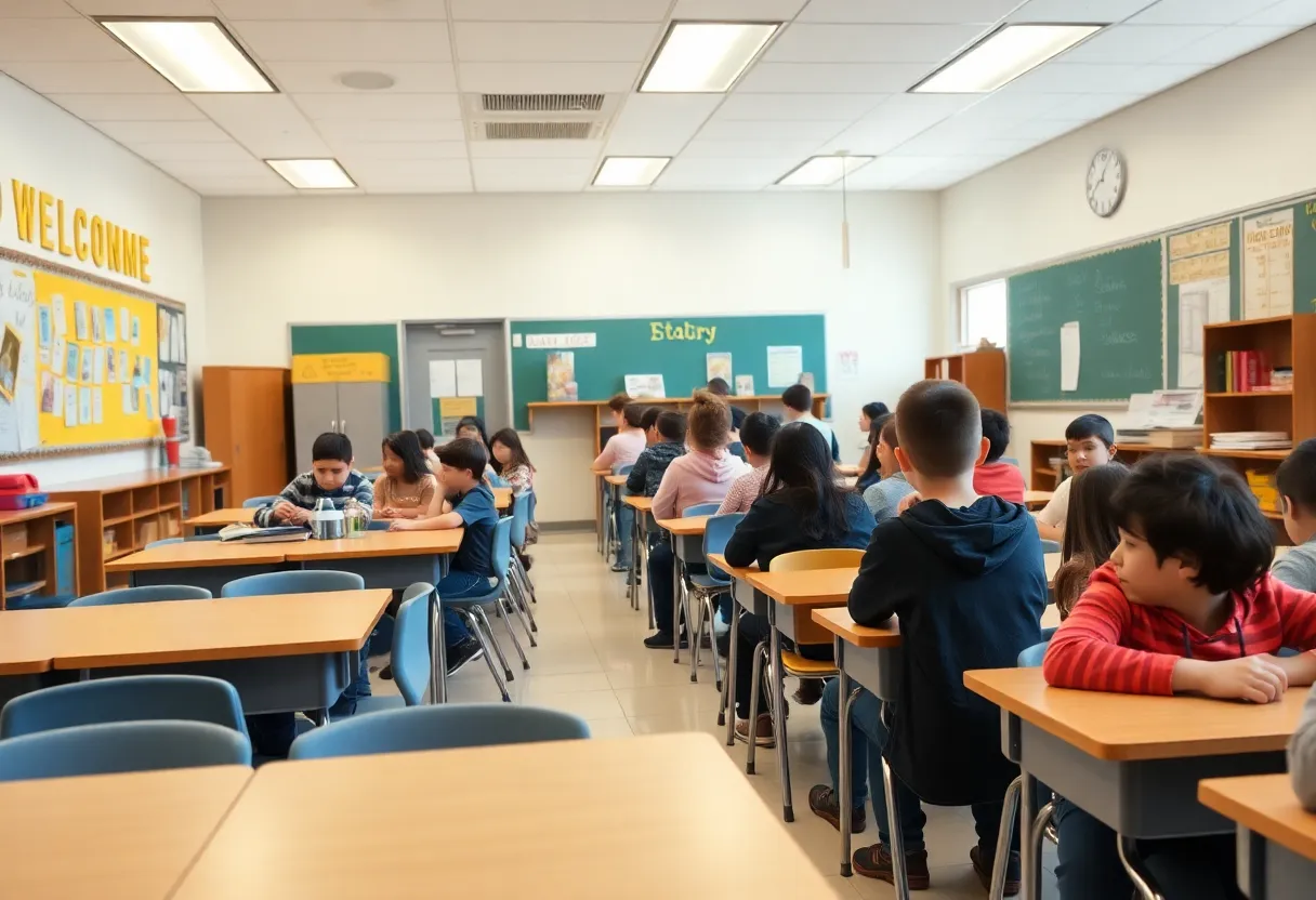Students and teachers in a vibrant classroom environment at Flint Hill Middle School