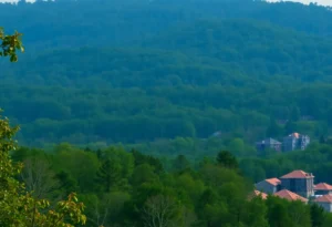 A view of Fort Mill showing green space and nearby housing construction sites.