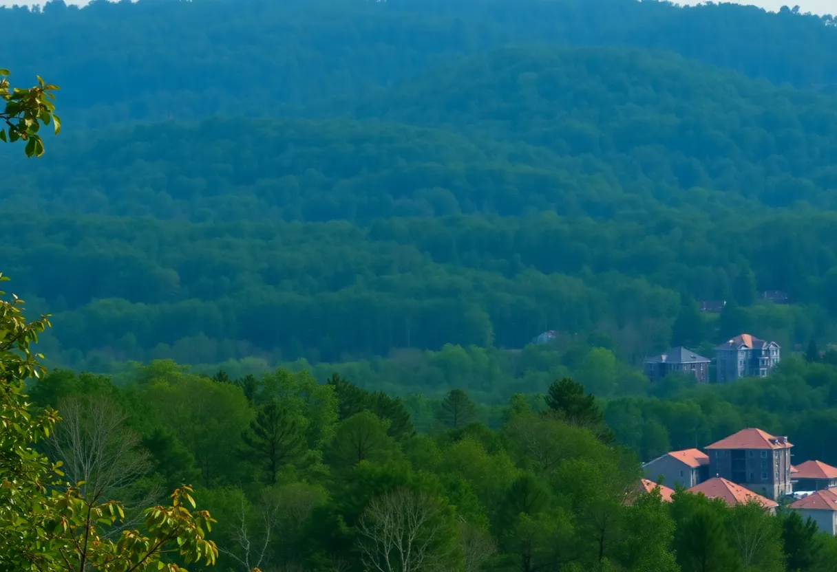 A view of Fort Mill showing green space and nearby housing construction sites.
