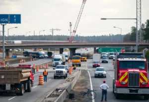 Construction site at Exit 85, Fort Mill SC with visible traffic disruptions