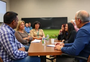 Community members discussing concerns over Silfab Solar facility