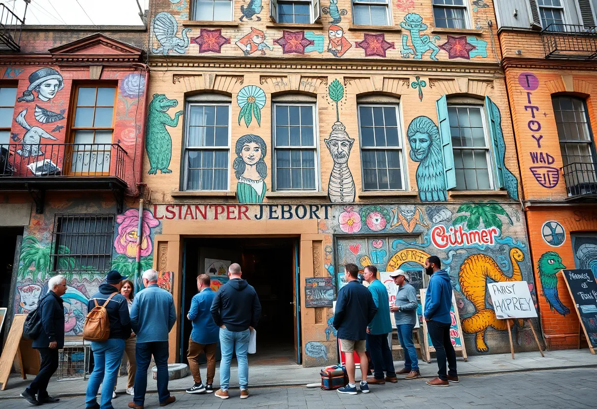 Artists in front of the historic Gettys Building in Rock Hill