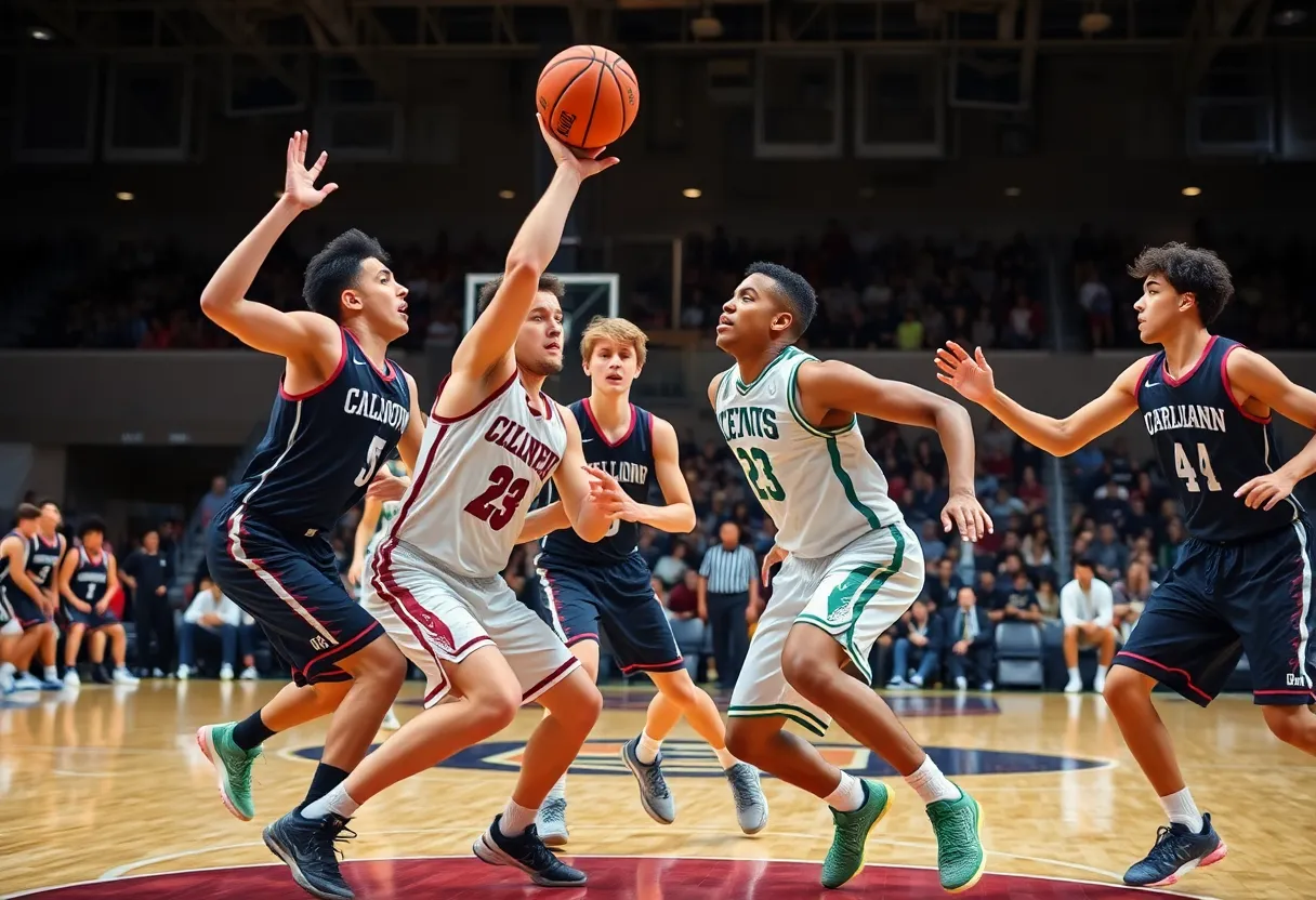 High Point University basketball players in action during a game