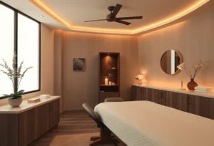 Interior of Head Spa Sanctuary showing a calming treatment room for scalp massages