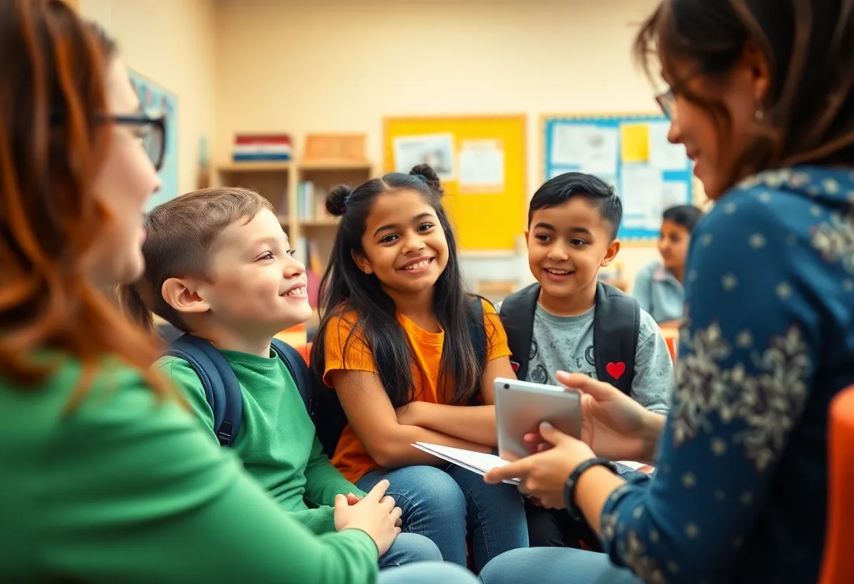Students receiving guidance from a mental health counselor in a school setting