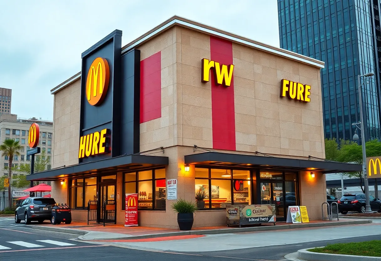 Exterior view of Nathan's Famous restaurant in Rock Hill with drive-thru.