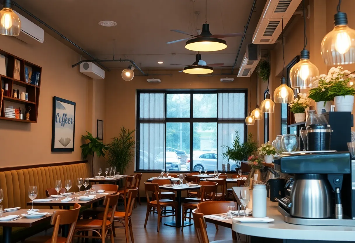 Interior of Poppyseed Kitchen with dining tables and decor