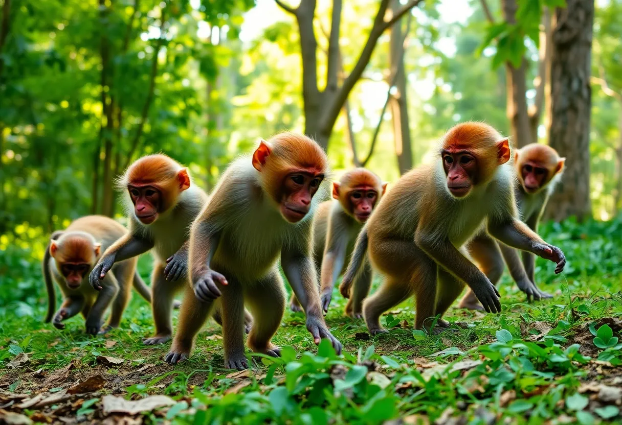 Playful Rhesus Macaques in the Wild