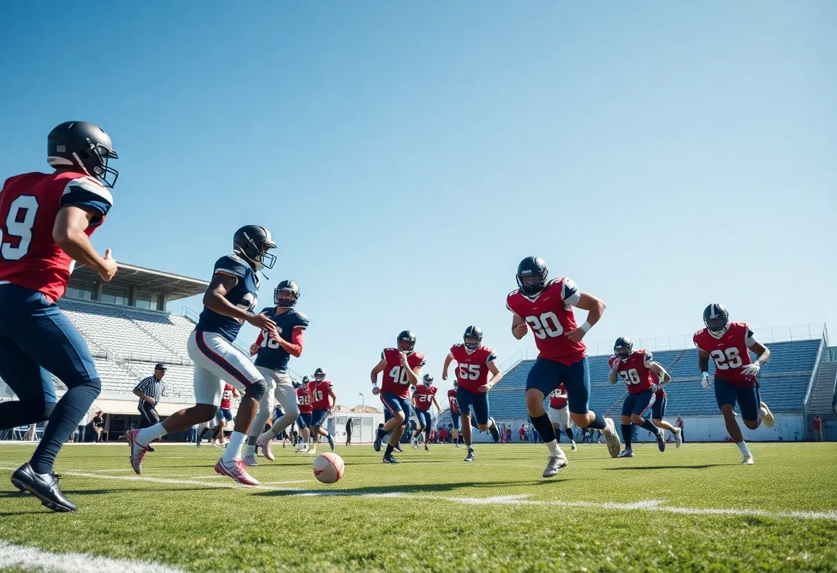 Football players on the field at Rock Hill High School