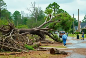 Post-storm scene in Rock Hill SC showing damage and cleanup efforts