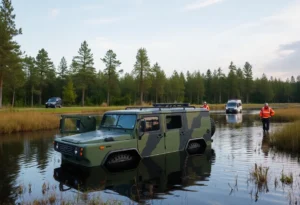 A military search operation taking place in a Lithuanian training area.