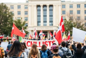 Students rallying for international student rights at the University of Minnesota