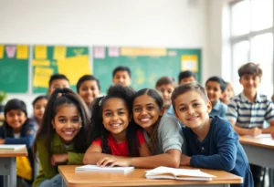 A diverse group of students engaged in learning, reflecting unity in a school setting.