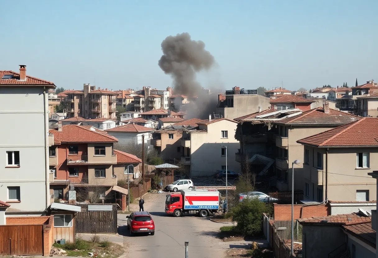 Residential area in Sumy after a missile attack showing damaged buildings