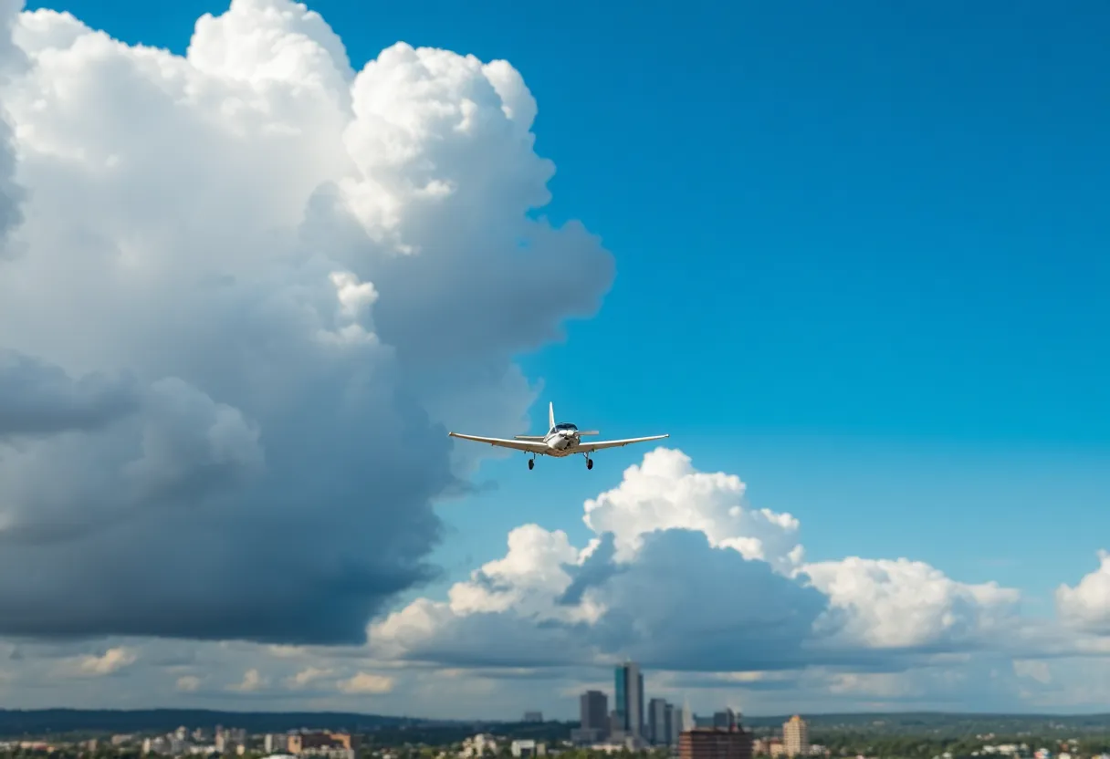 A small airplane in flight over Nashville before its tragic crash.