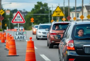 Traffic congestion caused by a water line break on Independence Boulevard in Indian Trail, NC.