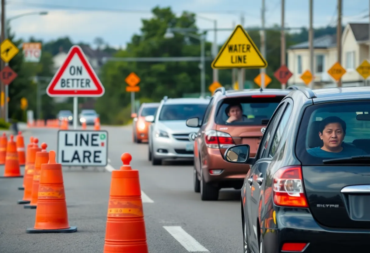 Traffic congestion caused by a water line break on Independence Boulevard in Indian Trail, NC.