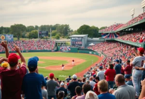 Winthrop University baseball players practicing on the field