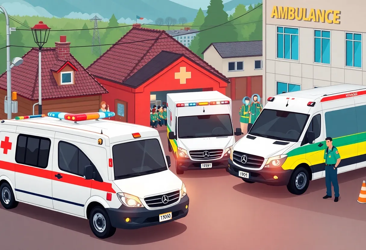 A busy scene showcasing ambulance services in York County.